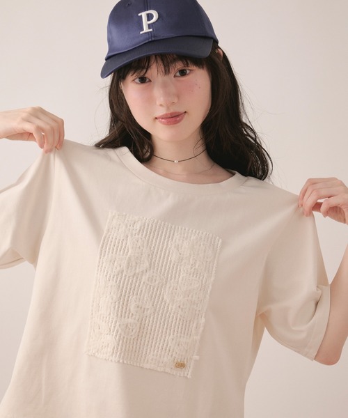 loin nuit(ロワンニュイ)の「tull lace teeshirt / チュールレースTシャツ(Tシャツ/カットソー・レディース・ホワイト/ネイビー・FREE)」の7枚目の写真