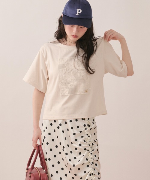 loin nuit(ロワンニュイ)の「tull lace teeshirt / チュールレースTシャツ(Tシャツ/カットソー・レディース・ホワイト/ネイビー・FREE)」の12枚目の写真