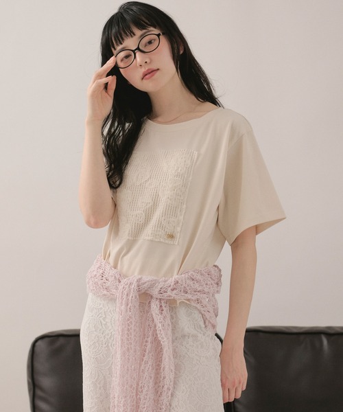 loin nuit(ロワンニュイ)の「tull lace teeshirt / チュールレースTシャツ(Tシャツ/カットソー・レディース・ホワイト/ネイビー・FREE)」の14枚目の写真