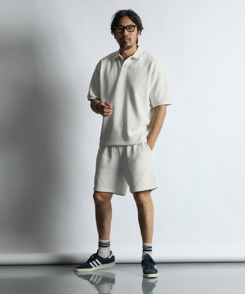 The DUFFER of ST.GEORGE(ザダファーオブセントジョージ)の「「AIR FLEX」HEAVY KANOKO RELAX FIT SKIPPER POLO:セットアップ対応 機能素材「エアフレックス」鹿の子スキッパーポロ(ポロシャツ・メンズ・ブラック/ホワイト/ネイビー・X-LARGE/LARGE/MEDIUM)」の5枚目の写真