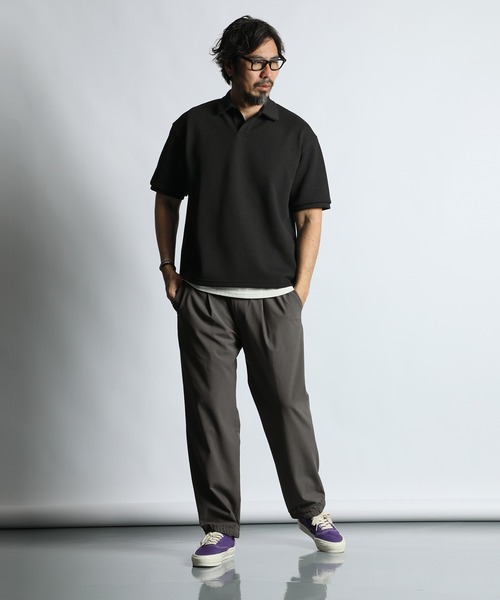 The DUFFER of ST.GEORGE(ザダファーオブセントジョージ)の「「AIR FLEX」HEAVY KANOKO RELAX FIT SKIPPER POLO:セットアップ対応 機能素材「エアフレックス」鹿の子スキッパーポロ(ポロシャツ・メンズ・ブラック/ホワイト/ネイビー・X-LARGE/LARGE/MEDIUM)」の7枚目の写真