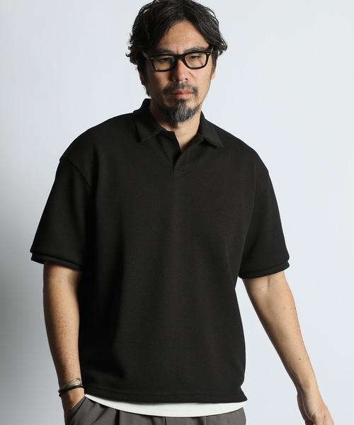 The DUFFER of ST.GEORGE(ザダファーオブセントジョージ)の「「AIR FLEX」HEAVY KANOKO RELAX FIT SKIPPER POLO:セットアップ対応 機能素材「エアフレックス」鹿の子スキッパーポロ(ポロシャツ・メンズ・ブラック/ホワイト/ネイビー・X-LARGE/LARGE/MEDIUM)」の6枚目の写真