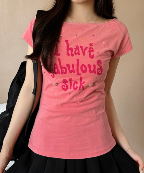 Ada.(エイダ)の「ビジューロゴ ボートネック スリム カットソー(Tシャツ/カットソー・レディース・ホワイト/ピンク/ドット・FREE)」の12枚目の写真