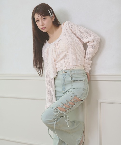 Ambre Neige（アンブルネージュ）の「side lace up flare denim pants / サイドレースアップフレアデニム（デニムパンツ・レディース・ライトブルー・MEDIUM/SMALL）」の3枚目の写真