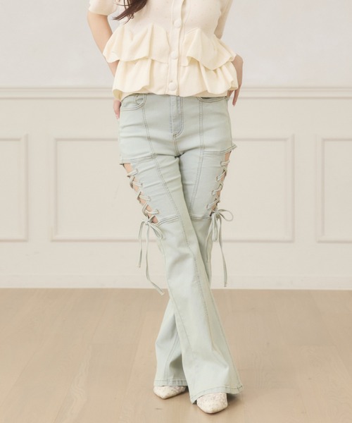 Ambre Neige（アンブルネージュ）の「side lace up flare denim pants / サイドレースアップフレアデニム（デニムパンツ・レディース・ライトブルー・MEDIUM/SMALL）」の10枚目の写真