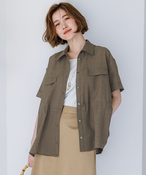 23区(ニジュウサンク)の「サスティナクールブッチャー ミリタリー シャツジャケット(シャツ/ブラウス・レディース・黄土色系/ダークブラウン系/カーキ系・38)」の3枚目の写真