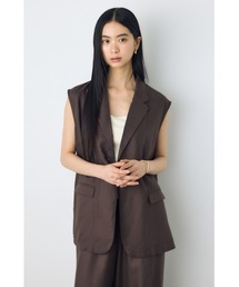 【セットアップ対応】【身長/骨格別着用画像あり】リネンブレンドテーラードベスト　春服　秋服　夏服　ノースリーブトップス