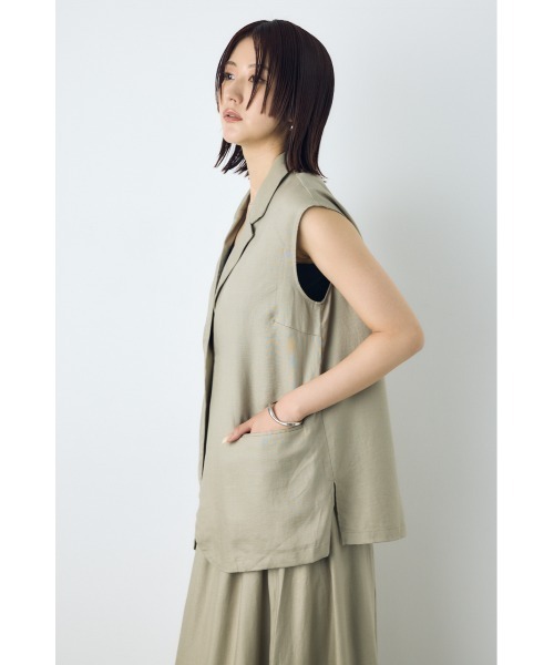 AZUL by moussy（アズールバイマウジー）の「【セットアップ対応】【身長/骨格別着用画像あり】リネンブレンドテーラードベスト（ベスト・レディース・ブラック/ベージュ/ブラウン・FREE）」の14枚目の写真