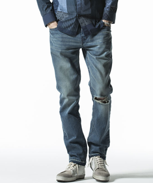 NO ID.(ノーアイディ)の「mp4173-ストレッチデニムUSED加工テーパードPT パンツ(デニムパンツ・メンズ・ブラック/インディゴブルー/ブルー系その他・2/1/3)」の3枚目の写真