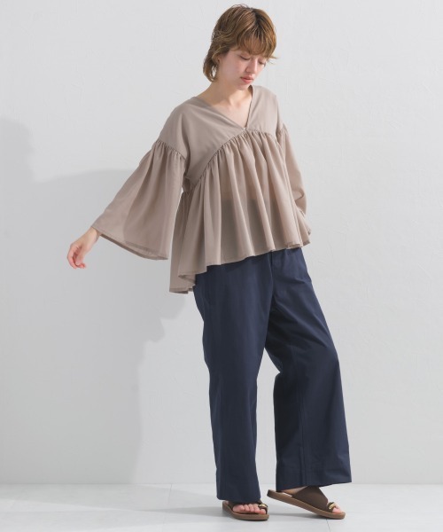 OMNES(オムネス)の「コットンライクギャザー長袖ブラウス(シャツ/ブラウス・レディース・カーキ/グリーン/ブラック/ベージュ・FREE)」の21枚目の写真