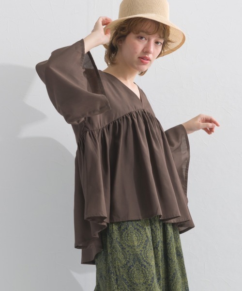 OMNES(オムネス)の「コットンライクギャザー長袖ブラウス(シャツ/ブラウス・レディース・カーキ/グリーン/ブラック/ベージュ・FREE)」の19枚目の写真