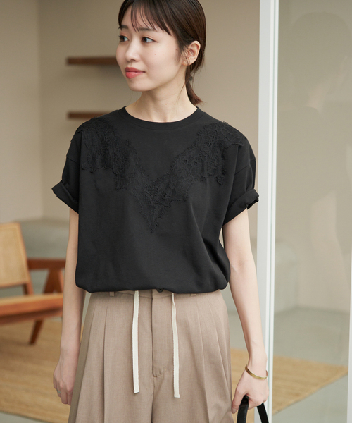 SLOBE IENA(スローブイエナ)の「《WEB限定/追加》アイラッシュレースTシャツ(Tシャツ/カットソー・レディース・ブラック・FREE)」の7枚目の写真