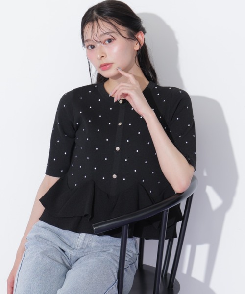 JILL by JILL STUART(ジルバイジルスチュアート)の「フリルペプラムニット(ニット/セーター・レディース・ホワイト/ブラック系その他/ネイビー・FREE)」の1枚目の写真