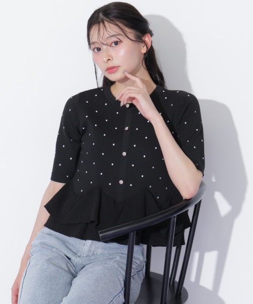 JILL by JILL STUART(ジルバイジルスチュアート)の「フリルペプラムニット(ニット/セーター・レディース・ホワイト/ブラック系その他/ネイビー・FREE)」の4枚目の写真