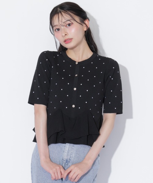 JILL by JILL STUART(ジルバイジルスチュアート)の「フリルペプラムニット(ニット/セーター・レディース・ホワイト/ブラック系その他/ネイビー・FREE)」の8枚目の写真