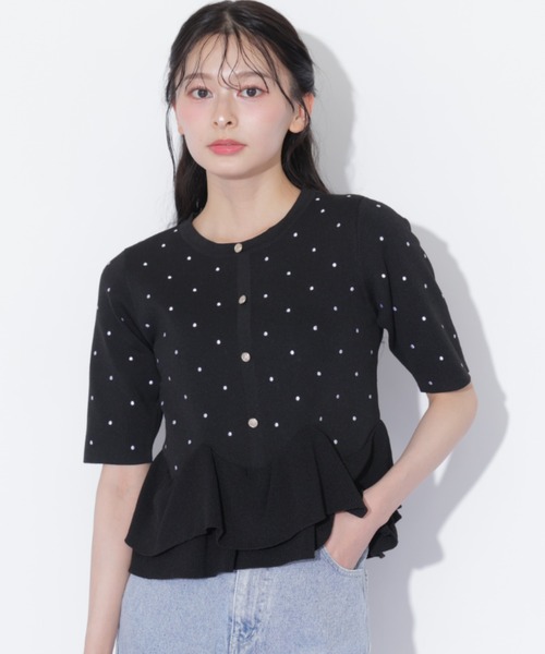 JILL by JILL STUART(ジルバイジルスチュアート)の「フリルペプラムニット(ニット/セーター・レディース・ホワイト/ブラック系その他/ネイビー・FREE)」の9枚目の写真