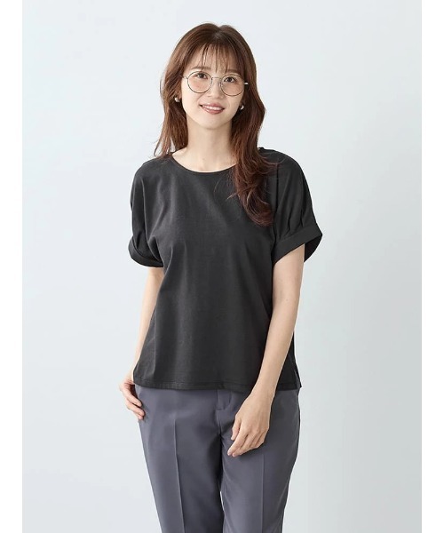 Perfect Suit FActory(パーフェクトスーツファクトリー)の「プレーティング天竺 タックTシャツ(Tシャツ/カットソー・レディース・ブラック/ホワイト・M/L)」の2枚目の写真