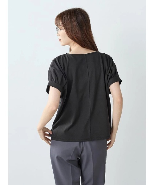 Perfect Suit FActory(パーフェクトスーツファクトリー)の「プレーティング天竺 タックTシャツ(Tシャツ/カットソー・レディース・ブラック/ホワイト・M/L)」の6枚目の写真