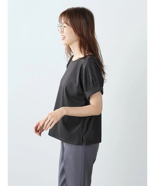 Perfect Suit FActory(パーフェクトスーツファクトリー)の「プレーティング天竺 タックTシャツ(Tシャツ/カットソー・レディース・ブラック/ホワイト・M/L)」の7枚目の写真