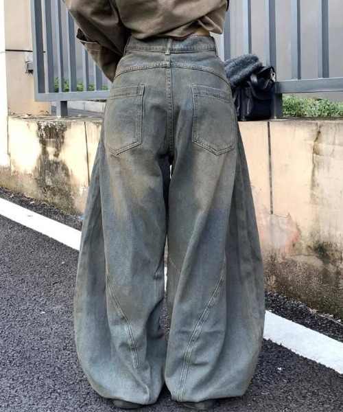 セール】ラインストーン英字ロゴデニムワイドパンツ（デニムパンツ