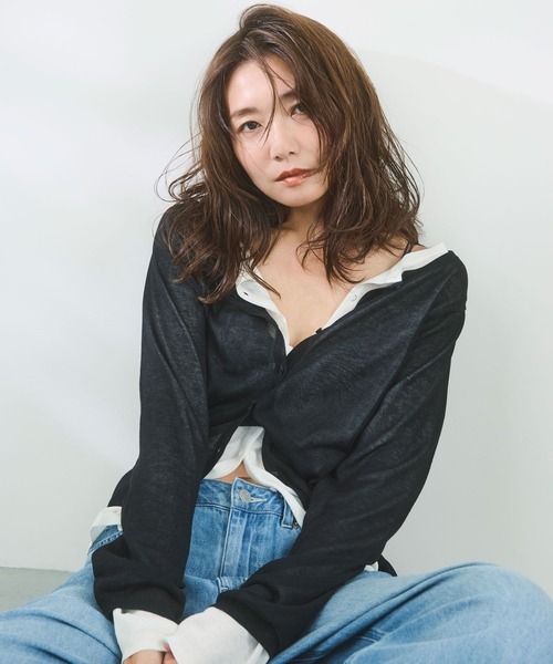 BAYFLOW(ベイフロー)の「【知久友里恵さんコラボ】シアーニットカーディガン(カーディガン/ボレロ・レディース・オフホワイト/ブラック/ラベンダー・FREE)」の17枚目の写真