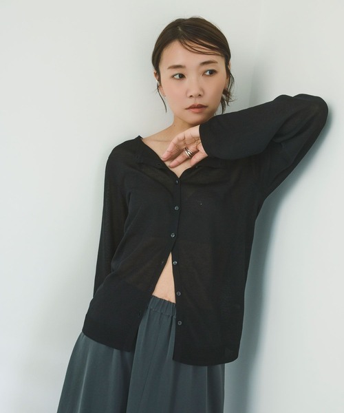 BAYFLOW(ベイフロー)の「【知久友里恵さんコラボ】シアーニットカーディガン(カーディガン/ボレロ・レディース・オフホワイト/ブラック/ラベンダー・FREE)」の20枚目の写真