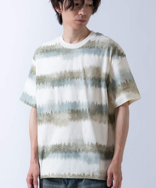 Crownor（クラウノアー）の「グラデーションボーダー 半袖 Tシャツ（Tシャツ/カットソー・メンズ・ブラック/グレー/カーキ・LARGE/MEDIUM）」の5枚目の写真