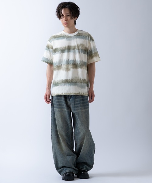 Crownor（クラウノアー）の「グラデーションボーダー 半袖 Tシャツ（Tシャツ/カットソー・メンズ・ブラック/グレー/カーキ・LARGE/MEDIUM）」の8枚目の写真