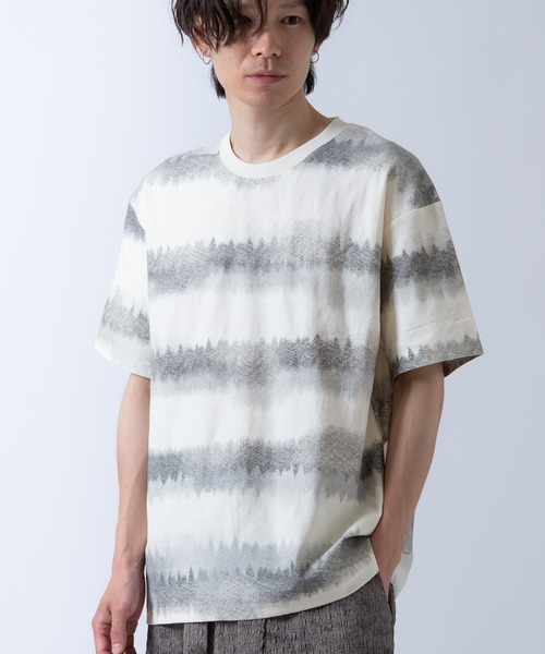 Crownor（クラウノアー）の「グラデーションボーダー 半袖 Tシャツ（Tシャツ/カットソー・メンズ・ブラック/グレー/カーキ・LARGE/MEDIUM）」の13枚目の写真