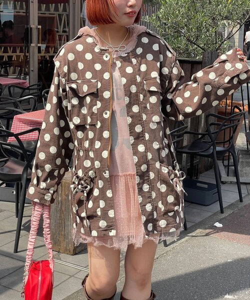 HELLO.SANFRANCISCO(ハローサンフランシスコ)の「【HELLO.SANFRANCISCO/ハローサンフランシスコ】マルチウェイドット柄ビックジャケット(ブルゾン・レディース・ブラック/ブラウン・ONE SIZE)」の18枚目の写真