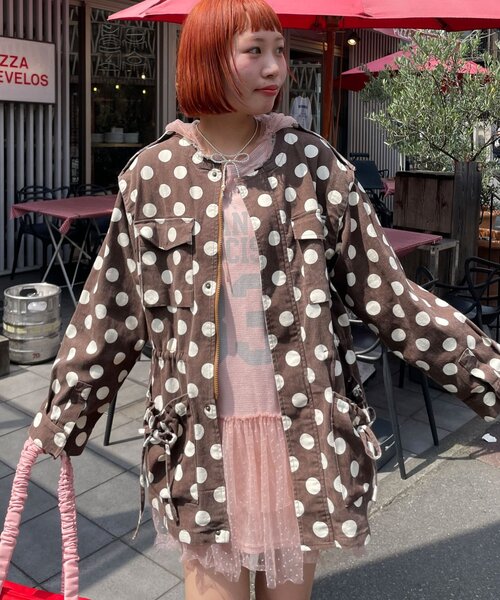 HELLO.SANFRANCISCO(ハローサンフランシスコ)の「【HELLO.SANFRANCISCO/ハローサンフランシスコ】マルチウェイドット柄ビックジャケット(ブルゾン・レディース・ブラック/ブラウン・ONE SIZE)」の16枚目の写真