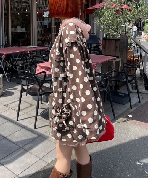 HELLO.SANFRANCISCO(ハローサンフランシスコ)の「【HELLO.SANFRANCISCO/ハローサンフランシスコ】マルチウェイドット柄ビックジャケット(ブルゾン・レディース・ブラック/ブラウン・ONE SIZE)」の15枚目の写真