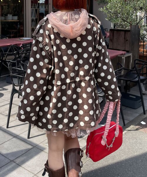 HELLO.SANFRANCISCO(ハローサンフランシスコ)の「【HELLO.SANFRANCISCO/ハローサンフランシスコ】マルチウェイドット柄ビックジャケット(ブルゾン・レディース・ブラック/ブラウン・ONE SIZE)」の14枚目の写真
