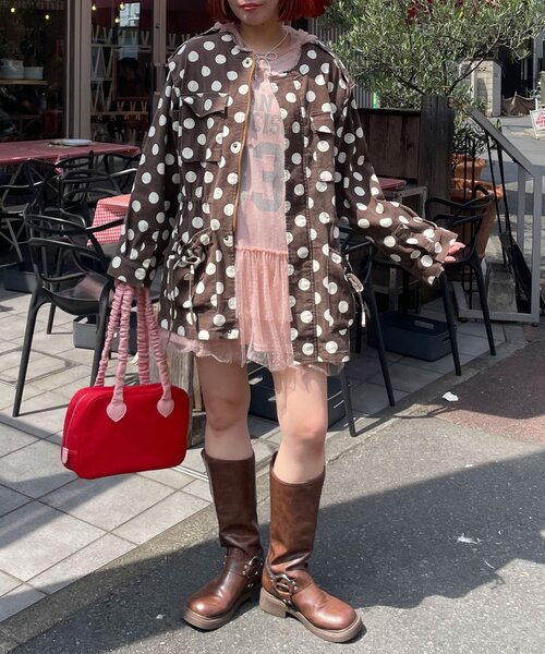 HELLO.SANFRANCISCO(ハローサンフランシスコ)の「【HELLO.SANFRANCISCO/ハローサンフランシスコ】マルチウェイドット柄ビックジャケット(ブルゾン・レディース・ブラック/ブラウン・ONE SIZE)」の6枚目の写真