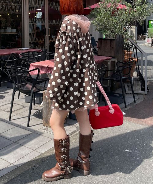 HELLO.SANFRANCISCO(ハローサンフランシスコ)の「【HELLO.SANFRANCISCO/ハローサンフランシスコ】マルチウェイドット柄ビックジャケット(ブルゾン・レディース・ブラック/ブラウン・ONE SIZE)」の5枚目の写真