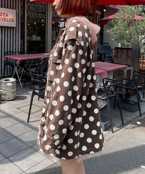 HELLO.SANFRANCISCO(ハローサンフランシスコ)の「【HELLO.SANFRANCISCO/ハローサンフランシスコ】マルチウェイドット柄ビックジャケット(ブルゾン・レディース・ブラック/ブラウン・ONE SIZE)」の9枚目の写真