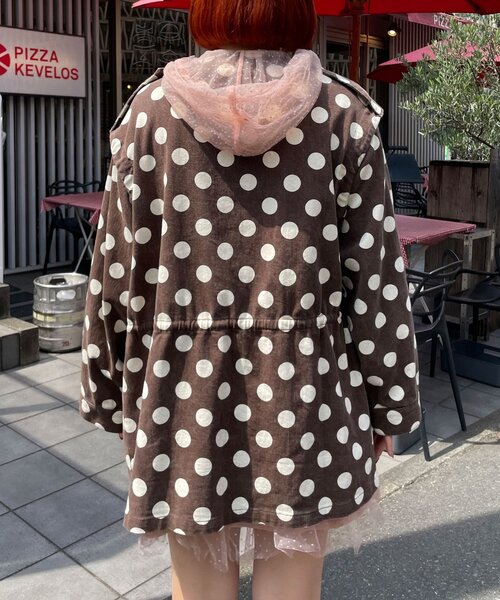 HELLO.SANFRANCISCO(ハローサンフランシスコ)の「【HELLO.SANFRANCISCO/ハローサンフランシスコ】マルチウェイドット柄ビックジャケット(ブルゾン・レディース・ブラック/ブラウン・ONE SIZE)」の10枚目の写真