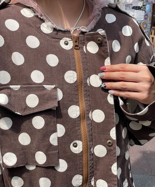HELLO.SANFRANCISCO(ハローサンフランシスコ)の「【HELLO.SANFRANCISCO/ハローサンフランシスコ】マルチウェイドット柄ビックジャケット(ブルゾン・レディース・ブラック/ブラウン・ONE SIZE)」の11枚目の写真