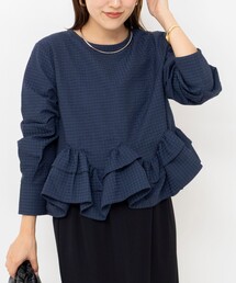 【WEB限定】ウォッシャブル2WAYチェックペプラムフリルブラウス