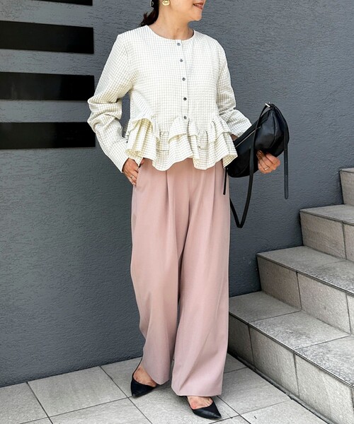 NOLLEY’S（ノーリーズ）の「【WEB限定】ウォッシャブル2WAYチェックペプラムフリルブラウス（シャツ/ブラウス・レディース・ブルー系その他6/ホワイト系その他2・38）」の3枚目の写真