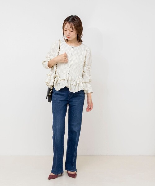 NOLLEY’S（ノーリーズ）の「【WEB限定】ウォッシャブル2WAYチェックペプラムフリルブラウス（シャツ/ブラウス・レディース・ブルー系その他6/ホワイト系その他2・38）」の7枚目の写真