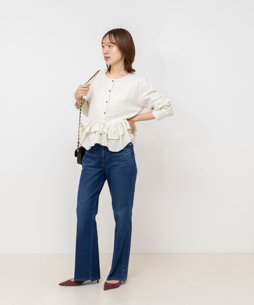 NOLLEY’S（ノーリーズ）の「【WEB限定】ウォッシャブル2WAYチェックペプラムフリルブラウス（シャツ/ブラウス・レディース・ブルー系その他6/ホワイト系その他2・38）」の8枚目の写真