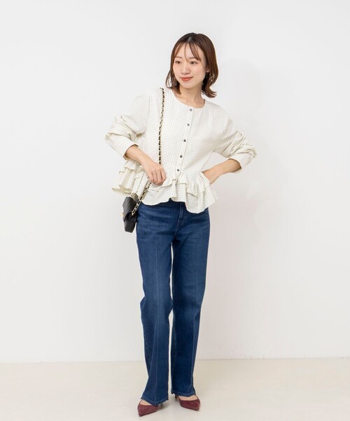 NOLLEY’S（ノーリーズ）の「【WEB限定】ウォッシャブル2WAYチェックペプラムフリルブラウス（シャツ/ブラウス・レディース・ブルー系その他6/ホワイト系その他2・38）」の11枚目の写真