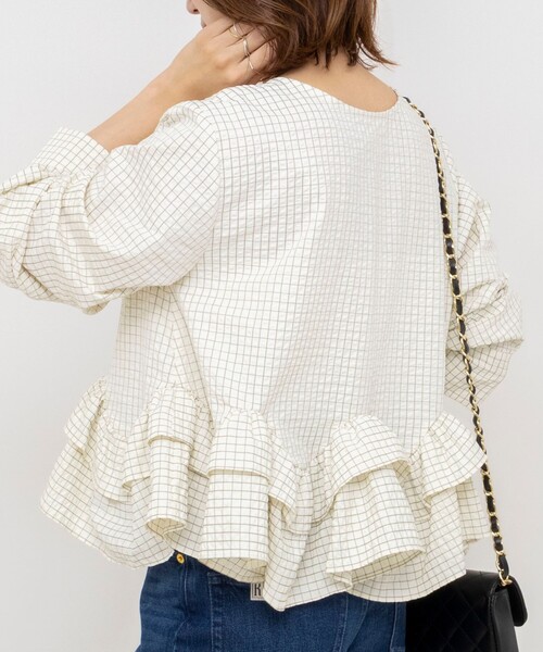 NOLLEY’S（ノーリーズ）の「【WEB限定】ウォッシャブル2WAYチェックペプラムフリルブラウス（シャツ/ブラウス・レディース・ブルー系その他6/ホワイト系その他2・38）」の13枚目の写真
