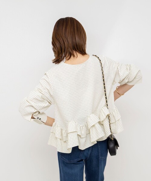 NOLLEY’S（ノーリーズ）の「【WEB限定】ウォッシャブル2WAYチェックペプラムフリルブラウス（シャツ/ブラウス・レディース・ブルー系その他6/ホワイト系その他2・38）」の14枚目の写真