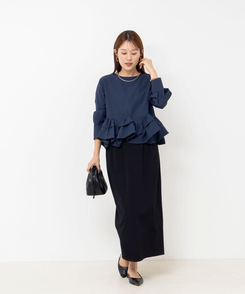 NOLLEY’S（ノーリーズ）の「【WEB限定】ウォッシャブル2WAYチェックペプラムフリルブラウス（シャツ/ブラウス・レディース・ブルー系その他6/ホワイト系その他2・38）」の17枚目の写真