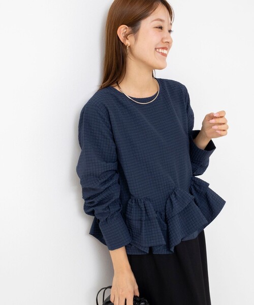 NOLLEY’S（ノーリーズ）の「【WEB限定】ウォッシャブル2WAYチェックペプラムフリルブラウス（シャツ/ブラウス・レディース・ブルー系その他6/ホワイト系その他2・38）」の21枚目の写真