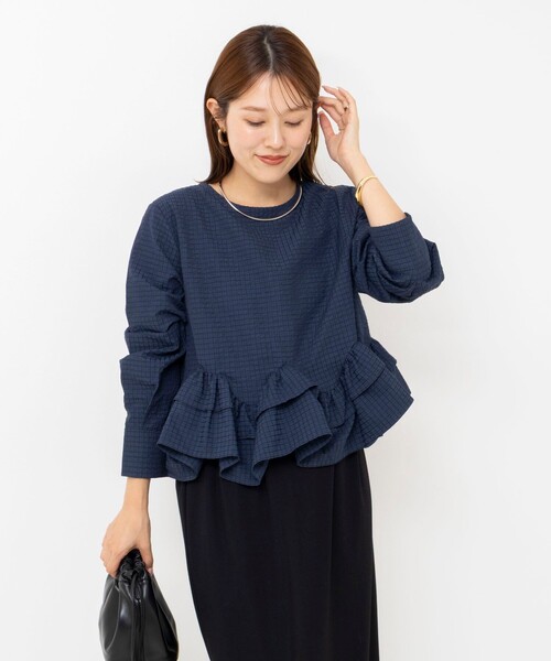 NOLLEY’S（ノーリーズ）の「【WEB限定】ウォッシャブル2WAYチェックペプラムフリルブラウス（シャツ/ブラウス・レディース・ブルー系その他6/ホワイト系その他2・38）」の22枚目の写真