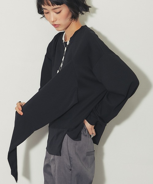 ANOTHER S(アナザーエス)の「フロントリボン結びプルオーバー(Tシャツ/カットソー・レディース・ホワイト/ブラック・FREE)」の7枚目の写真