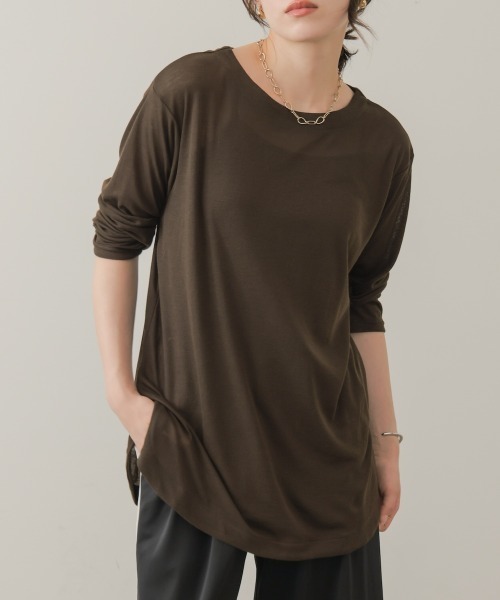 Bou Jeloud(ブージュルード)の「シアーカットプルオーバー(Tシャツ/カットソー・レディース・ブラウン/ブラック/オフホワイト/ブルー/オリーブ・FREE)」の4枚目の写真